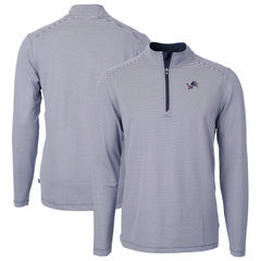 Detroit Lions Cutter & Buck Virtue Eco Pique Micro Stripe Recycled Quarter-Zip Pullover Top Navy/White | NFL