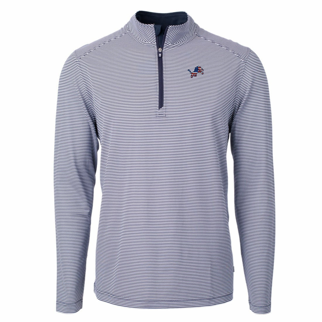 Detroit Lions Cutter & Buck Virtue Eco Pique Micro Stripe Recycled Quarter-Zip Pullover Top Navy/White | NFL