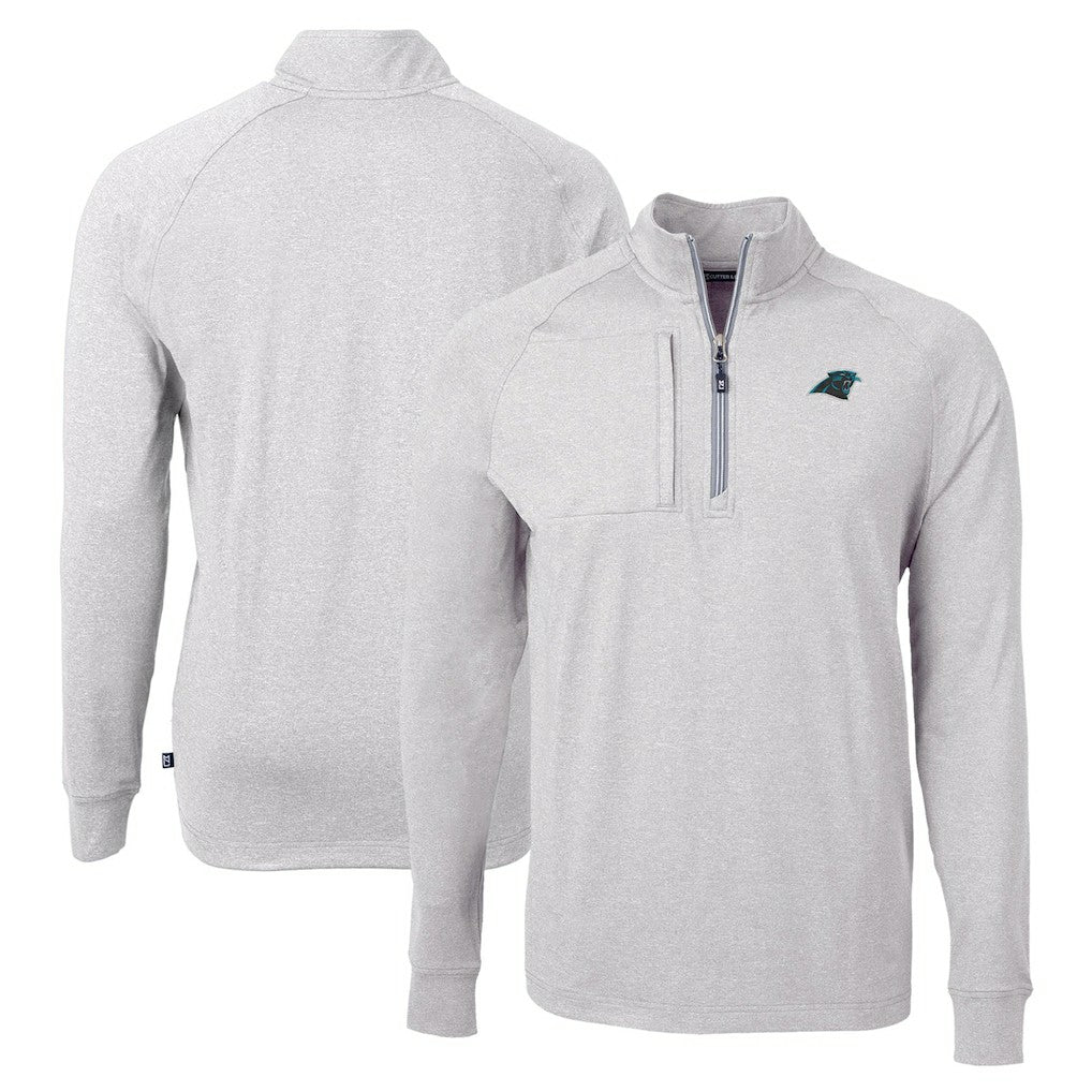 Carolina Panthers Cutter & Buck Adapt Eco Knit Quarter-Zip Pullover Top Heather Gray | NFL
