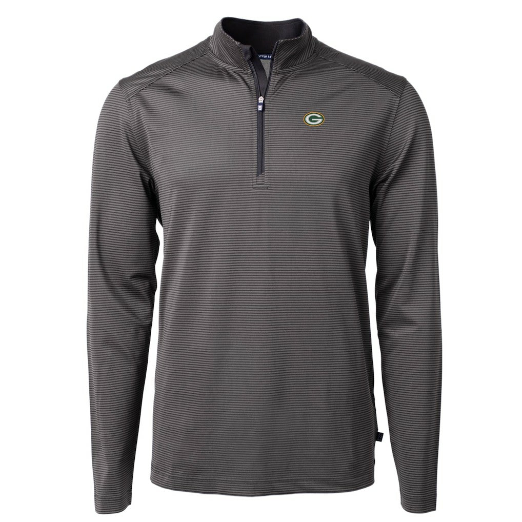 Green Bay Packers Cutter & Buck Virtue Eco Pique Micro Stripe Recycled Quarter-Zip Pullover Top Black/Gray | NFL
