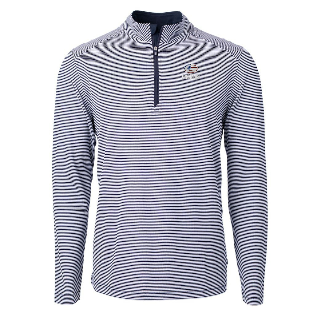 Green Bay Packers Cutter & Buck Virtue Eco Pique Micro Stripe Recycled Quarter-Zip Pullover Top Navy/White | NFL
