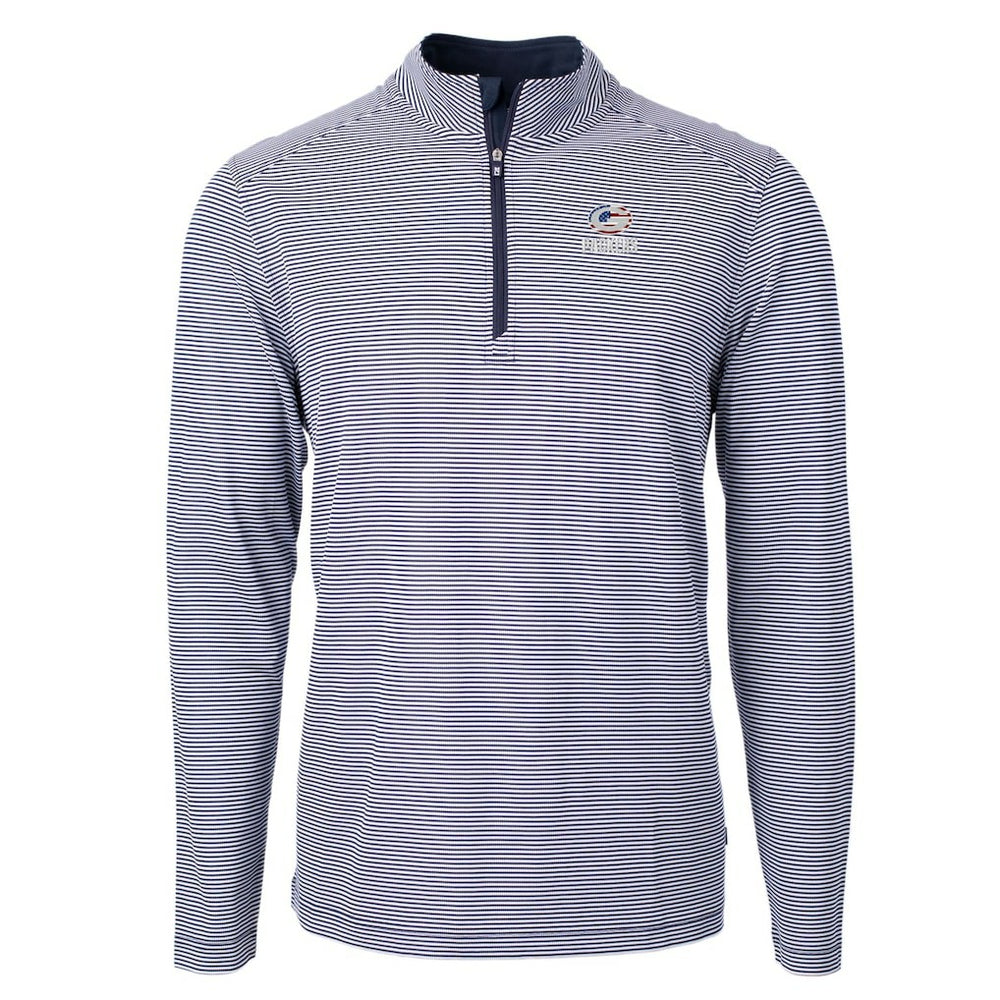 Green Bay Packers Cutter & Buck Virtue Eco Pique Micro Stripe Recycled Quarter-Zip Pullover Top Navy/White | NFL
