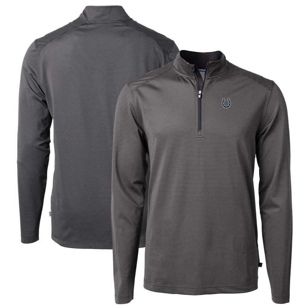 Indianapolis Colts Cutter & Buck Virtue Eco Pique Micro Stripe Recycled Quarter-Zip Pullover Top Black/Gray | NFL