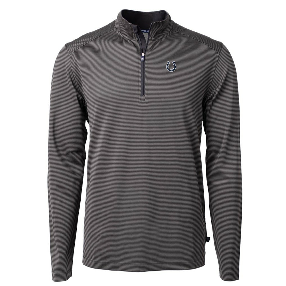 Indianapolis Colts Cutter & Buck Virtue Eco Pique Micro Stripe Recycled Quarter-Zip Pullover Top Black/Gray | NFL