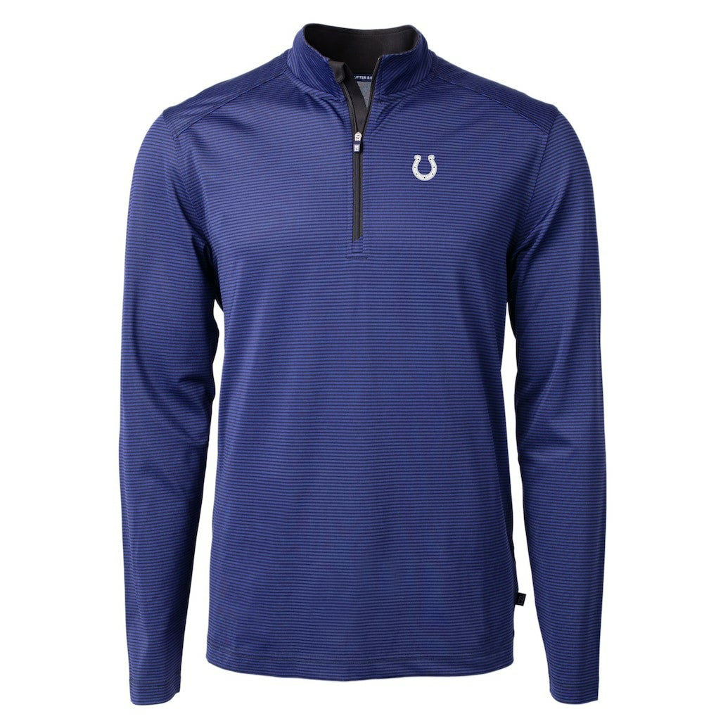 Indianapolis Colts Cutter & Buck Virtue Eco Pique Micro Stripe Recycled Quarter-Zip Pullover Top Royal/Black | NFL