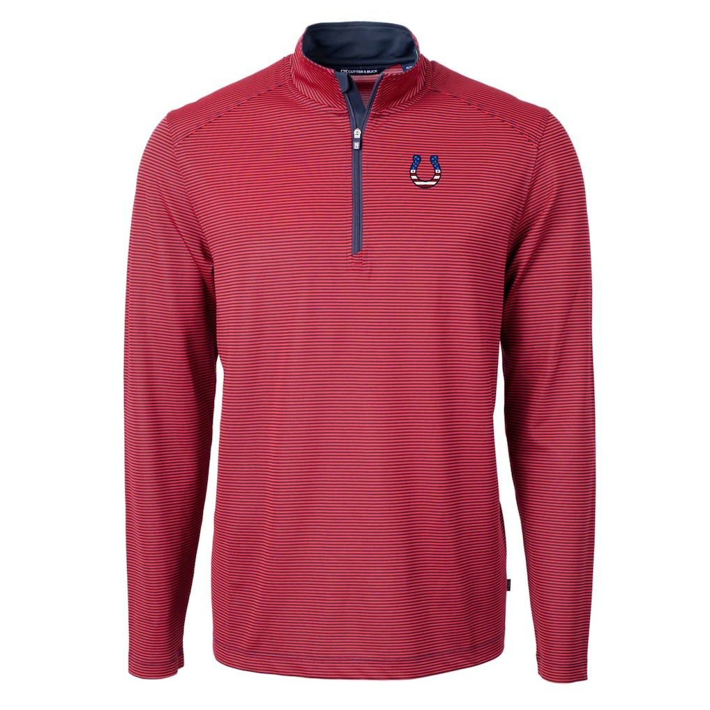Indianapolis Colts Cutter & Buck Virtue Eco Pique Micro Stripe Recycled Quarter-Zip Pullover Top Red/Navy | NFL