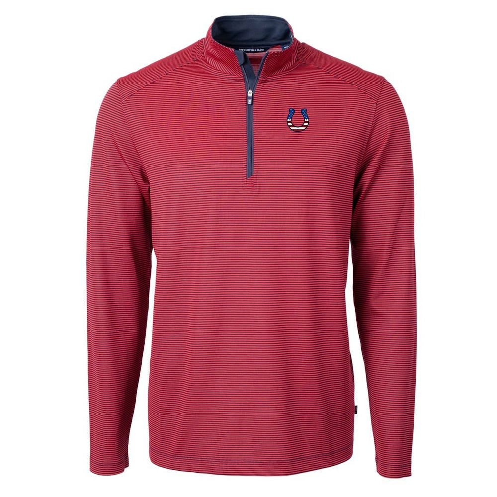 Indianapolis Colts Cutter & Buck Virtue Eco Pique Micro Stripe Recycled Quarter-Zip Pullover Top Red/Navy | NFL