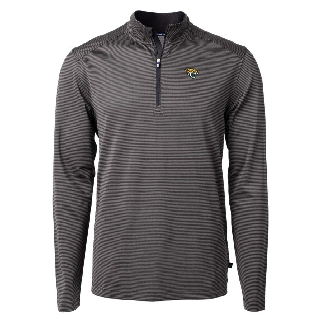 Jacksonville Jaguars Cutter & Buck Virtue Eco Pique Micro Stripe Recycled Quarter-Zip Pullover Top Black/Gray | NFL
