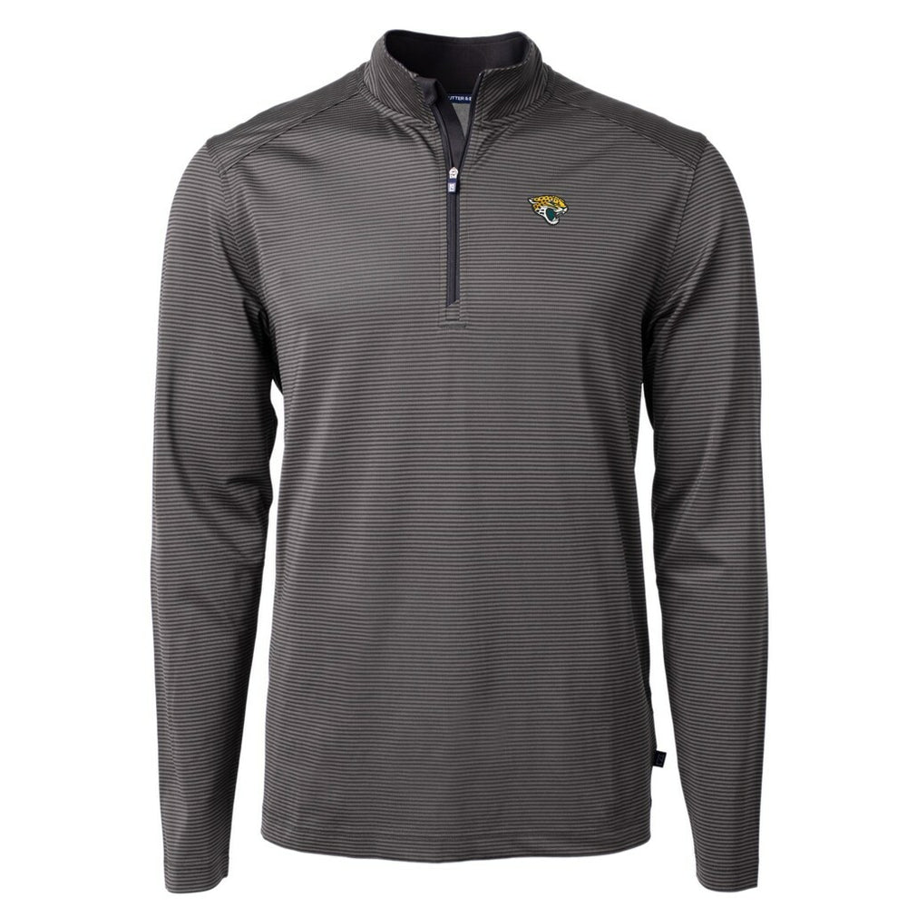 Jacksonville Jaguars Cutter & Buck Virtue Eco Pique Micro Stripe Recycled Quarter-Zip Pullover Top Black/Gray | NFL