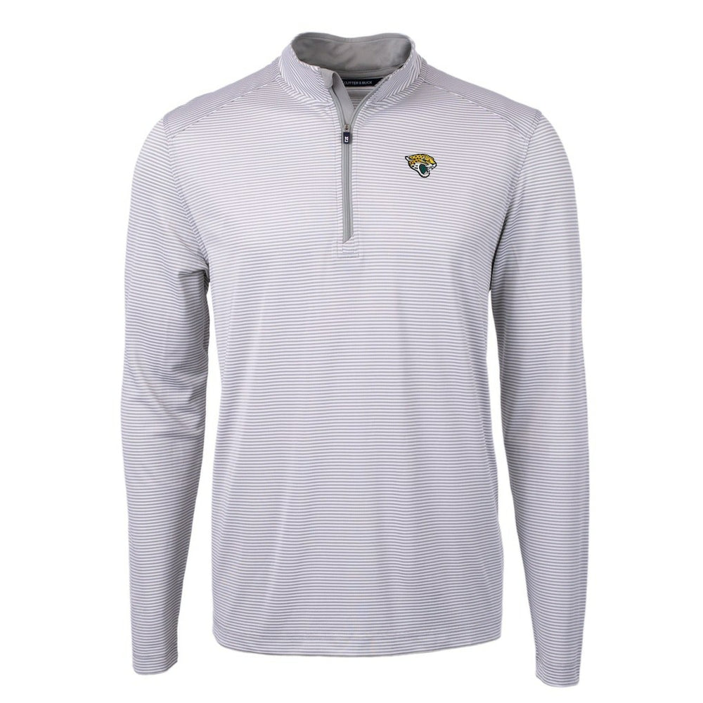 Jacksonville Jaguars Cutter & Buck Virtue Eco Pique Micro Stripe Recycled Quarter-Zip Pullover Top Gray/White | NFL