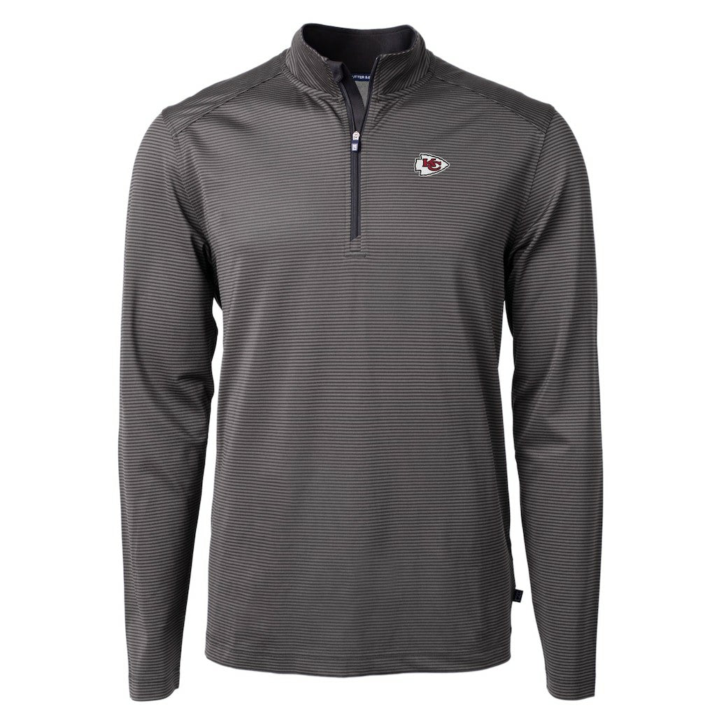 Kansas City Chiefs Cutter & Buck Virtue Eco Pique Micro Stripe Recycled Quarter-Zip Pullover Top Black/Gray | NFL