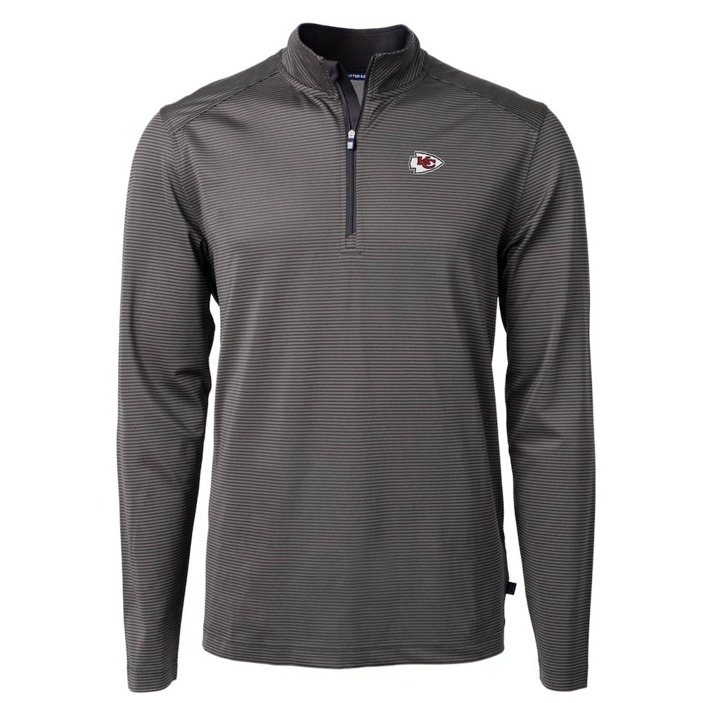 Kansas City Chiefs Cutter & Buck Virtue Eco Pique Micro Stripe Recycled Quarter-Zip Pullover Top Black/Gray | NFL