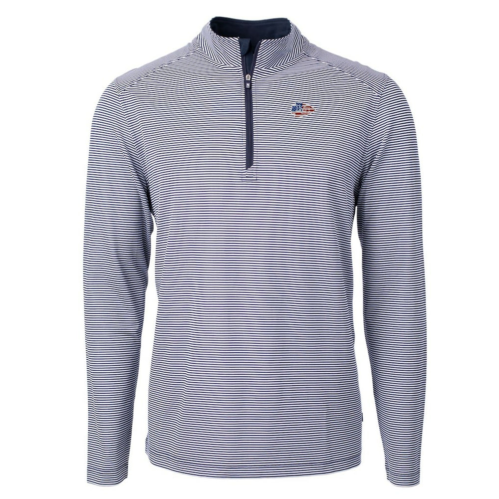 Kansas City Chiefs Cutter & Buck Virtue Eco Pique Micro Stripe Recycled Quarter-Zip Pullover Top Navy/White | NFL