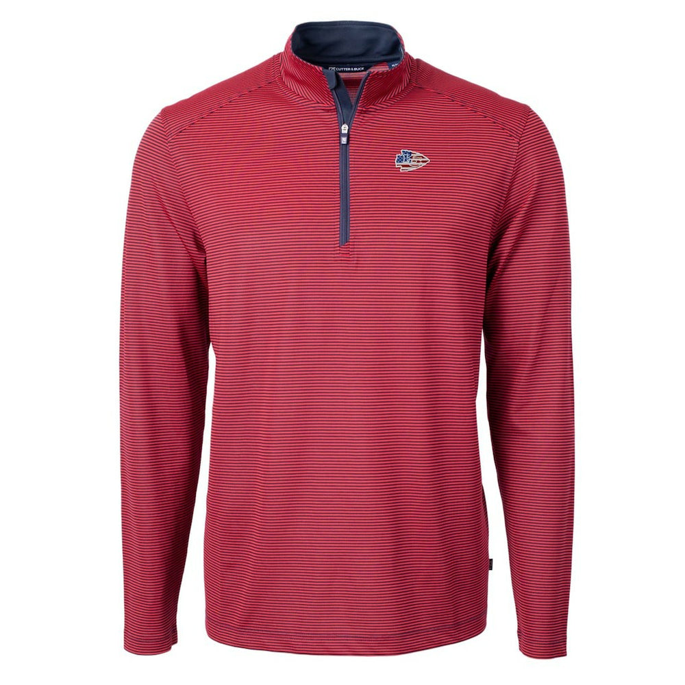 Kansas City Chiefs Cutter & Buck Virtue Eco Pique Micro Stripe Recycled Quarter-Zip Pullover Top Red/Navy | NFL
