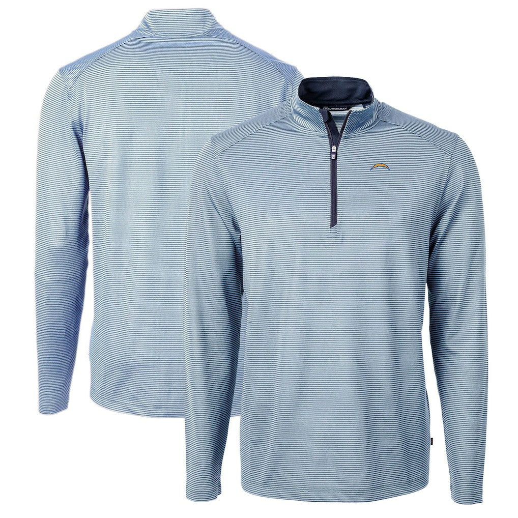 Los Angeles Chargers Cutter & Buck Virtue Eco Pique Micro Stripe Recycled Quarter-Zip Pullover Top Powder Blue/Navy | NFL