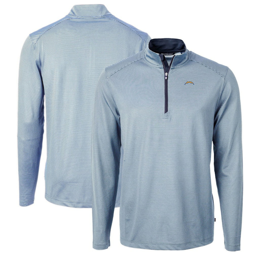 Los Angeles Chargers Cutter & Buck Virtue Eco Pique Micro Stripe Recycled Quarter-Zip Pullover Top Powder Blue/Navy | NFL