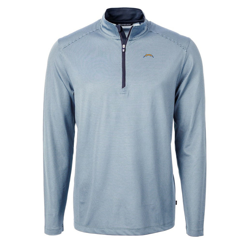 Los Angeles Chargers Cutter & Buck Virtue Eco Pique Micro Stripe Recycled Quarter-Zip Pullover Top Powder Blue/Navy | NFL