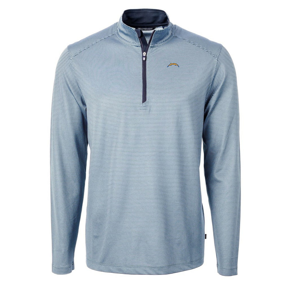 Los Angeles Chargers Cutter & Buck Virtue Eco Pique Micro Stripe Recycled Quarter-Zip Pullover Top Powder Blue/Navy | NFL