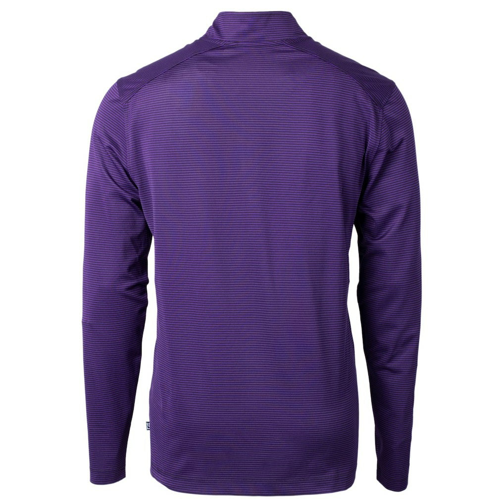 Minnesota Vikings Cutter & Buck Virtue Eco Pique Micro Stripe Recycled Quarter-Zip Pullover Top Purple/Black | NFL