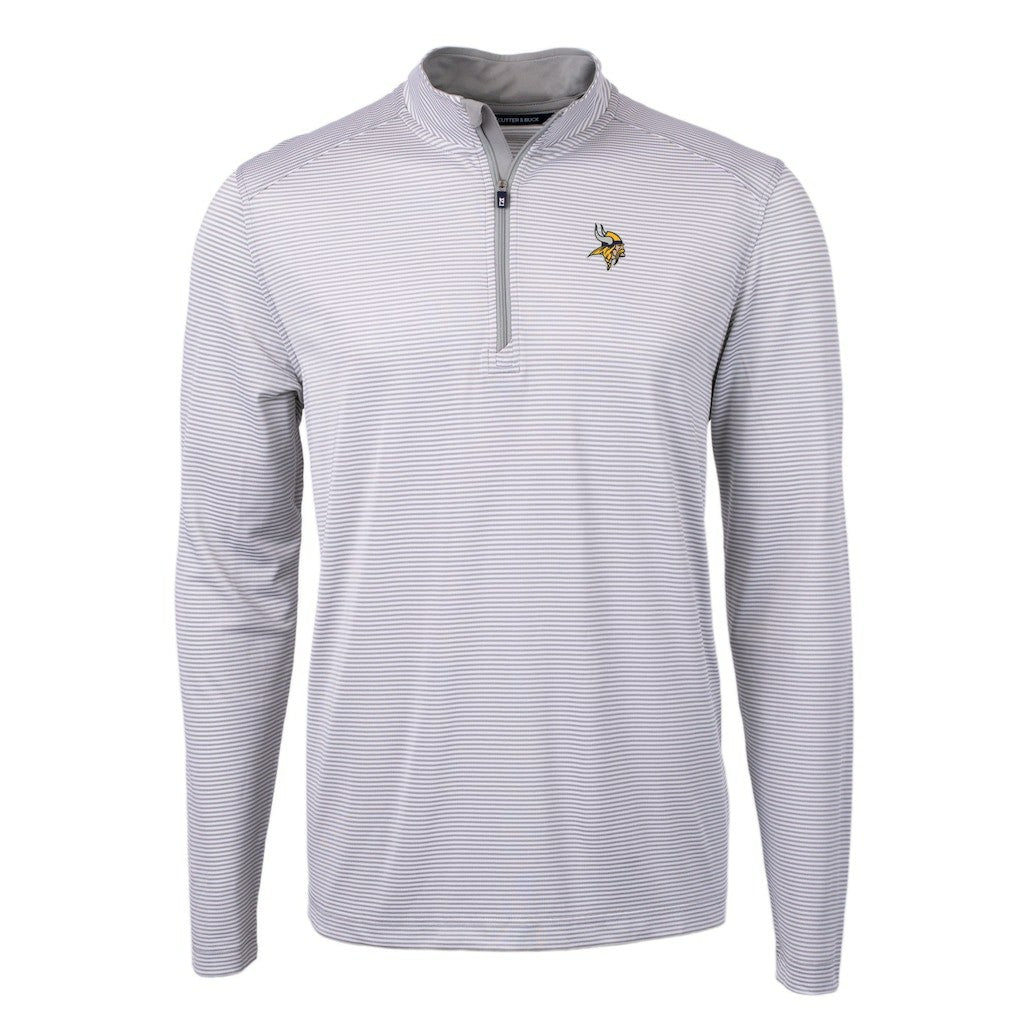 Minnesota Vikings Cutter & Buck Virtue Eco Pique Micro Stripe Recycled Quarter-Zip Pullover Top Gray/White | NFL