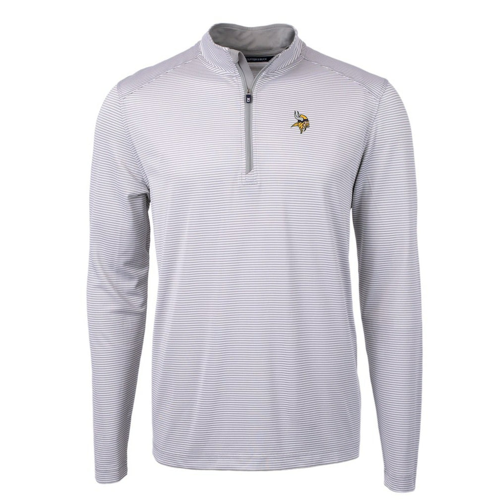 Minnesota Vikings Cutter & Buck Virtue Eco Pique Micro Stripe Recycled Quarter-Zip Pullover Top Gray/White | NFL