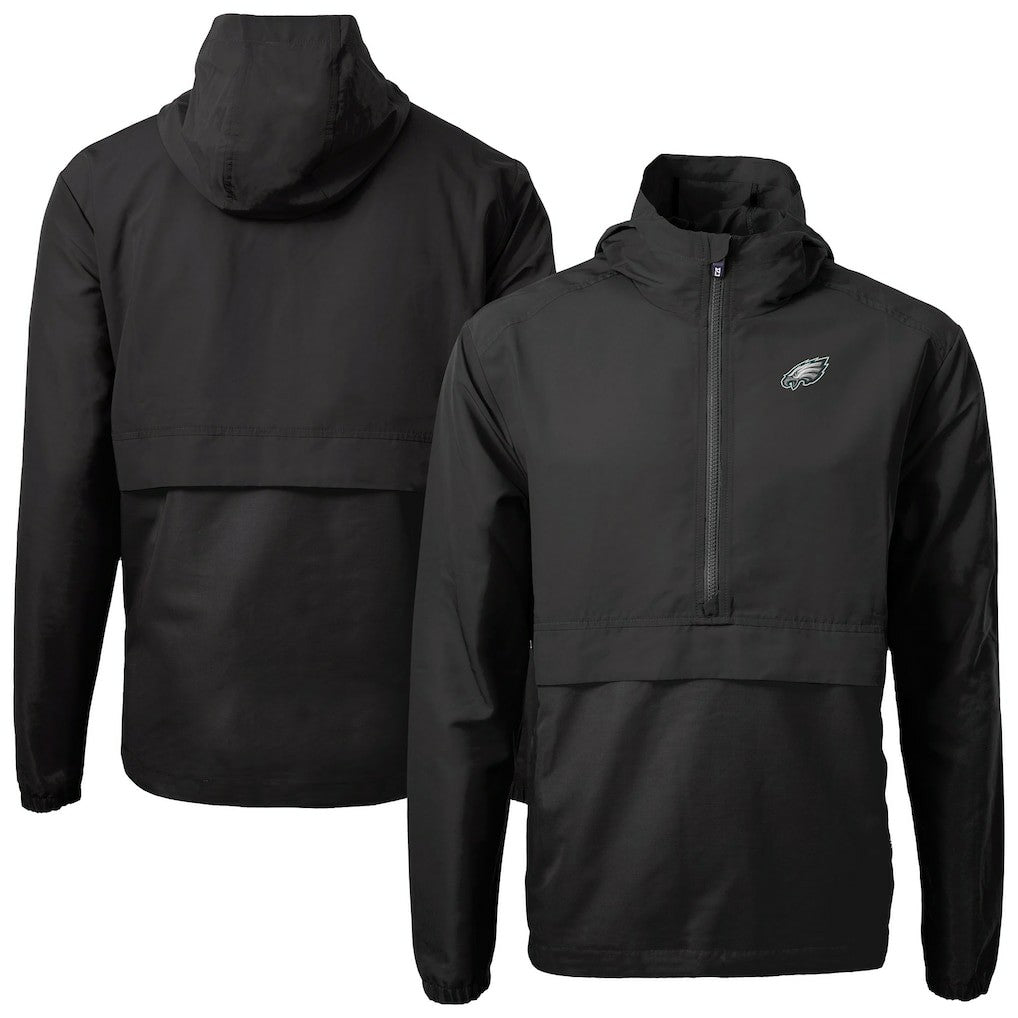 Philadelphia Eagles Cutter & Buck Charter Eco Recycled Anorak Half-Zip Jacket Black | NFL