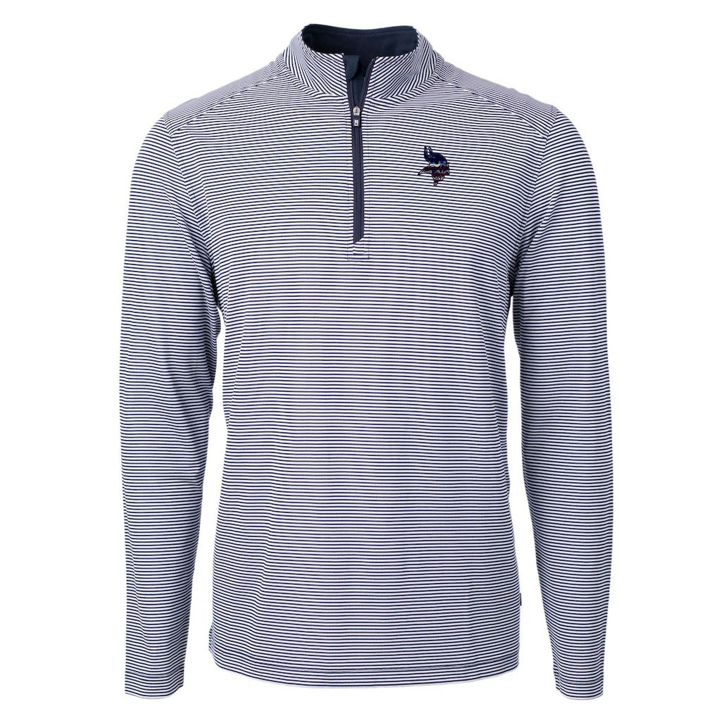 Minnesota Vikings Cutter & Buck Virtue Eco Pique Micro Stripe Recycled Quarter-Zip Pullover Top Navy/White | NFL