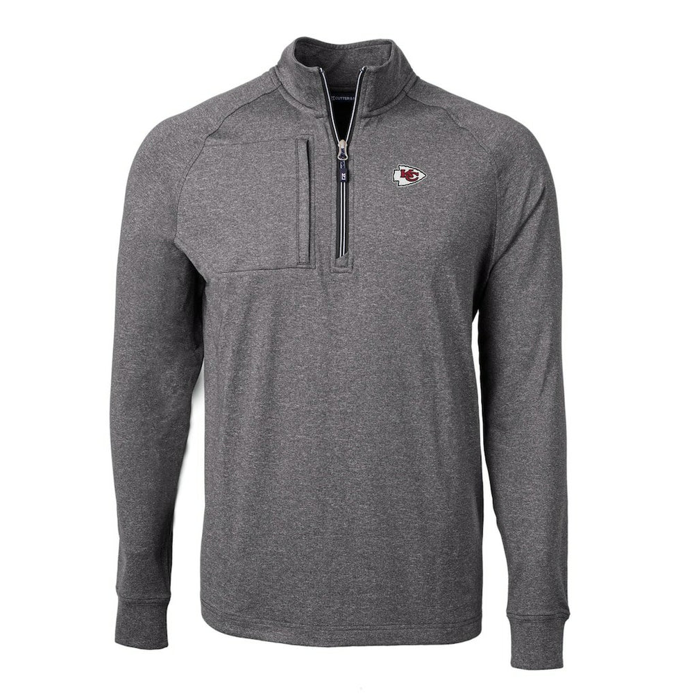 Kansas City Chiefs Cutter & Buck Adapt Eco Knit Quarter-Zip Pullover Top Heather Black | NFL
