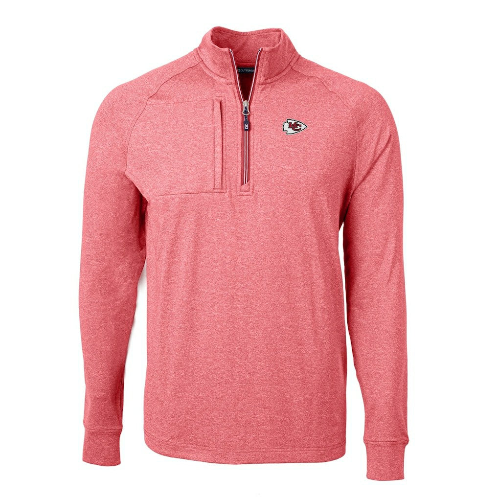 Kansas City Chiefs Cutter & Buck Adapt Eco Knit Quarter-Zip Pullover Top Heather Red | NFL