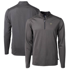New Orleans Saints Cutter & Buck Virtue Eco Pique Micro Stripe Recycled Quarter-Zip Pullover Top Black/Gray | NFL