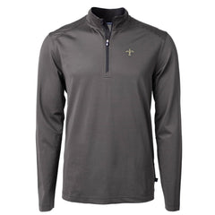 New Orleans Saints Cutter & Buck Virtue Eco Pique Micro Stripe Recycled Quarter-Zip Pullover Top Black/Gray | NFL