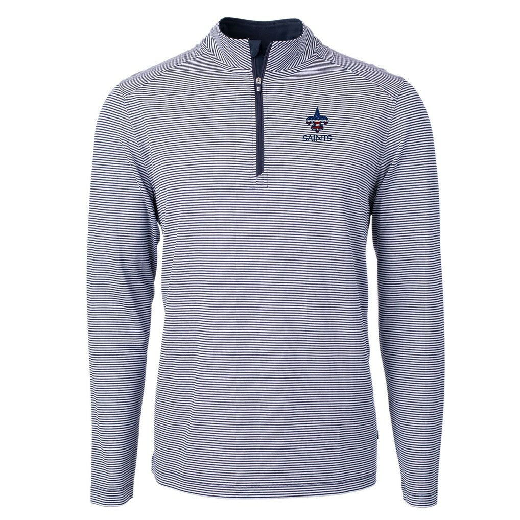 New Orleans Saints Cutter & Buck Virtue Eco Pique Micro Stripe Recycled Quarter-Zip Pullover Top Navy/White | NFL