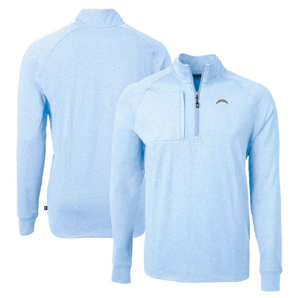 Los Angeles Chargers Cutter & Buck Adapt Eco Knit Quarter-Zip Pullover Top Heather Powder Blue | NFL