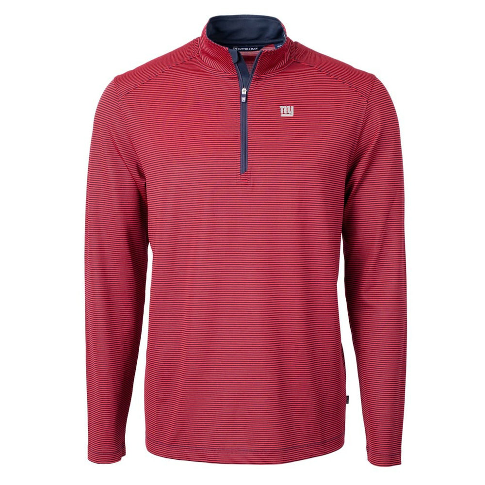 New York Giants Cutter & Buck Virtue Eco Pique Micro Stripe Recycled Quarter-Zip Pullover Top Red/Navy | NFL