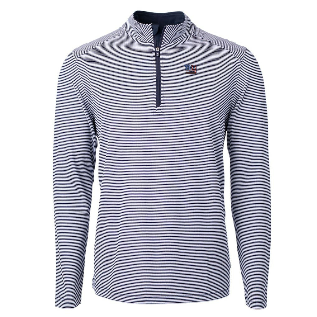 New York Giants Cutter & Buck Virtue Eco Pique Micro Stripe Recycled Quarter-Zip Pullover Top Navy/White | NFL
