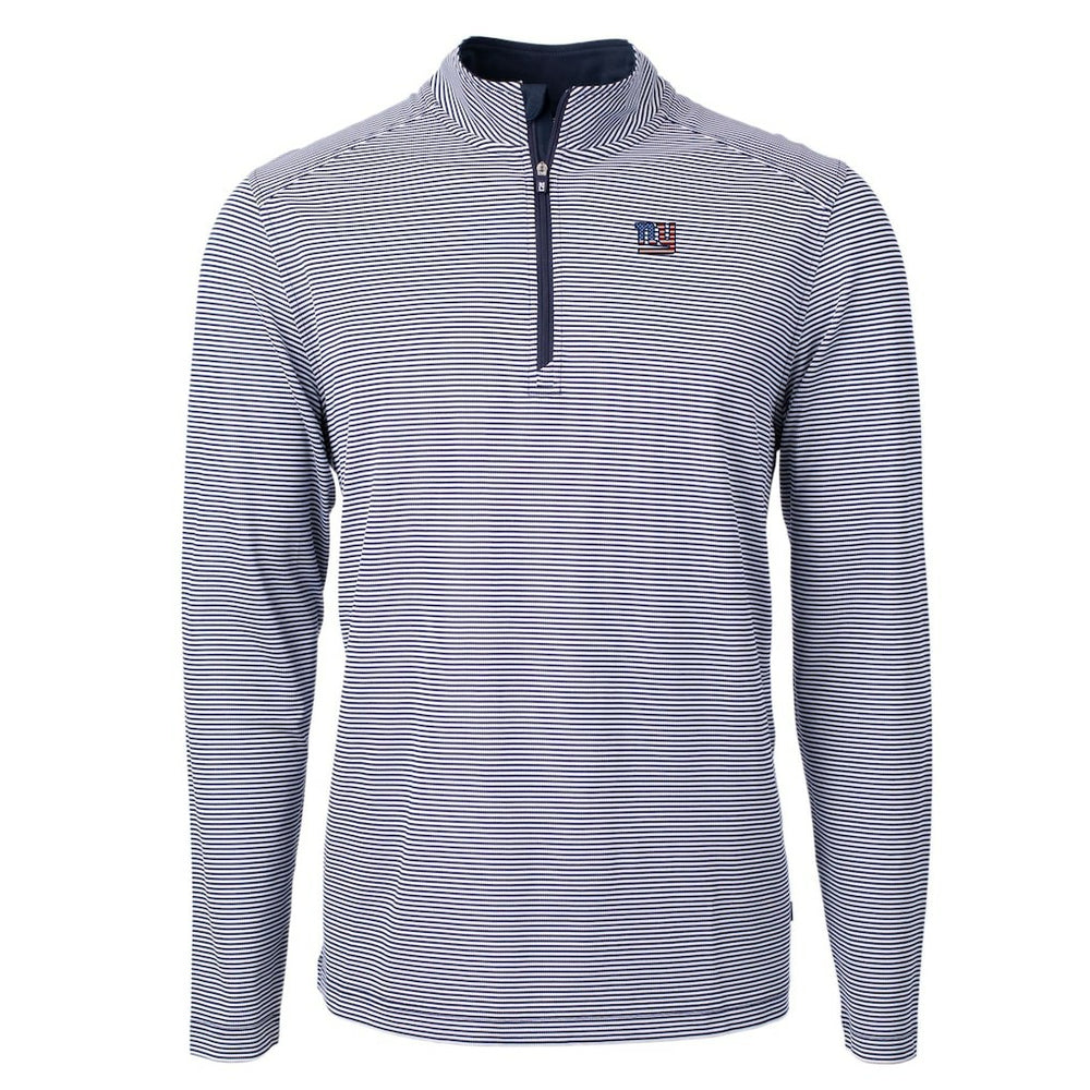 New York Giants Cutter & Buck Virtue Eco Pique Micro Stripe Recycled Quarter-Zip Pullover Top Navy/White | NFL