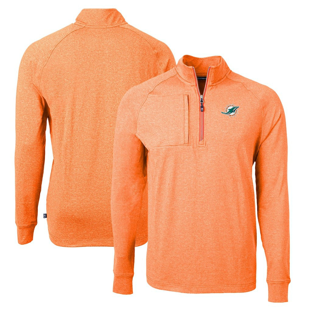 Miami Dolphins Cutter & Buck Adapt Eco Knit Quarter-Zip Pullover Top Heather Orange | NFL