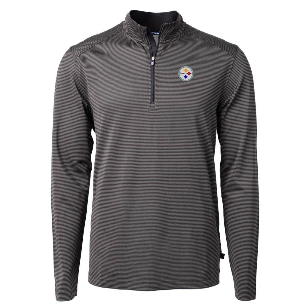 Pittsburgh Steelers Cutter & Buck Virtue Eco Pique Micro Stripe Recycled Quarter-Zip Pullover Top Black/Gray | NFL