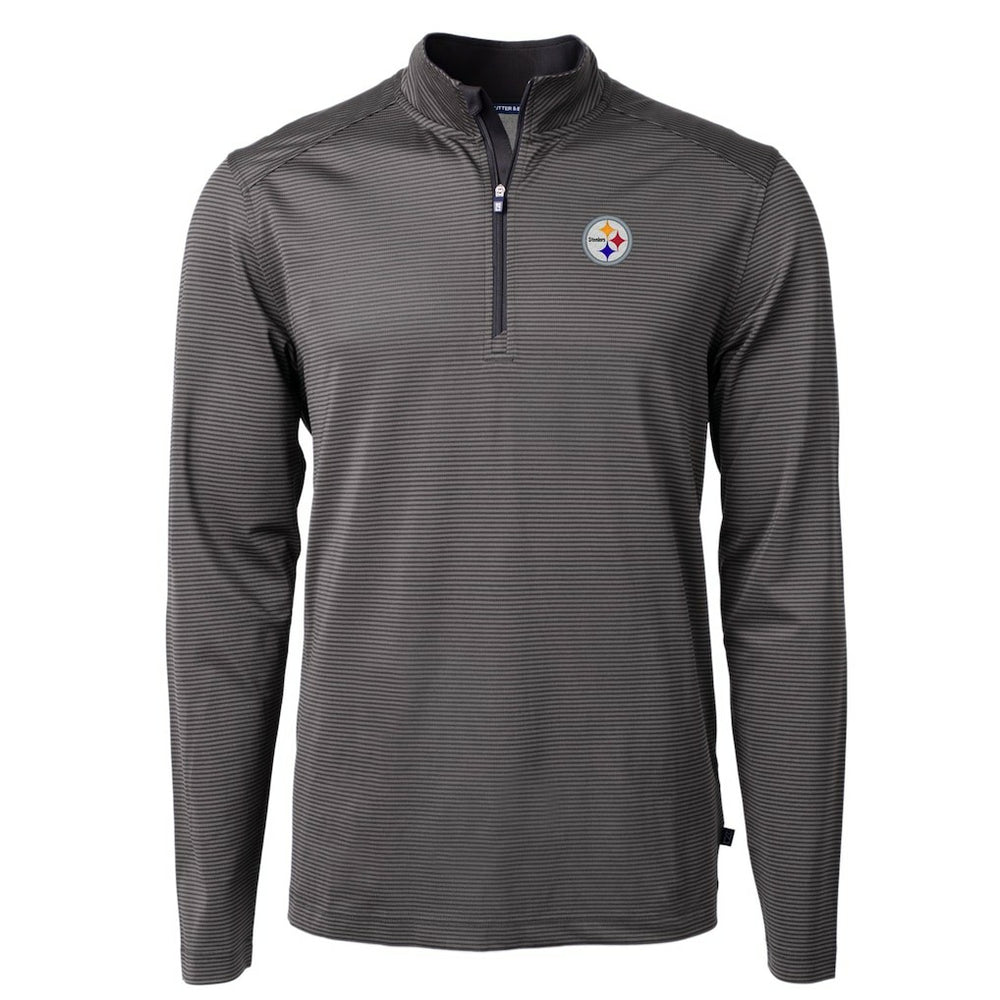Pittsburgh Steelers Cutter & Buck Virtue Eco Pique Micro Stripe Recycled Quarter-Zip Pullover Top Black/Gray | NFL