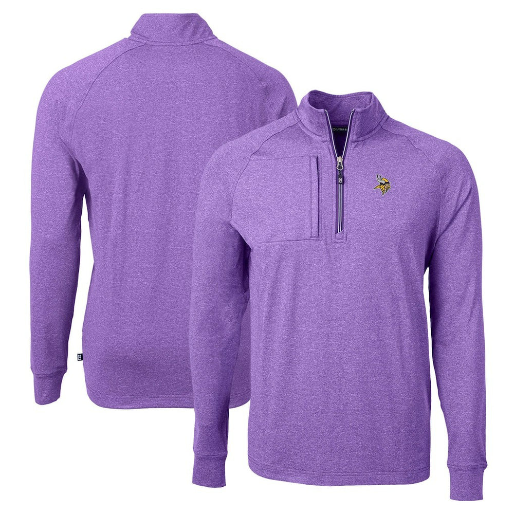 Minnesota Vikings Cutter & Buck Adapt Eco Knit Quarter-Zip Pullover Top Heather Purple | NFL