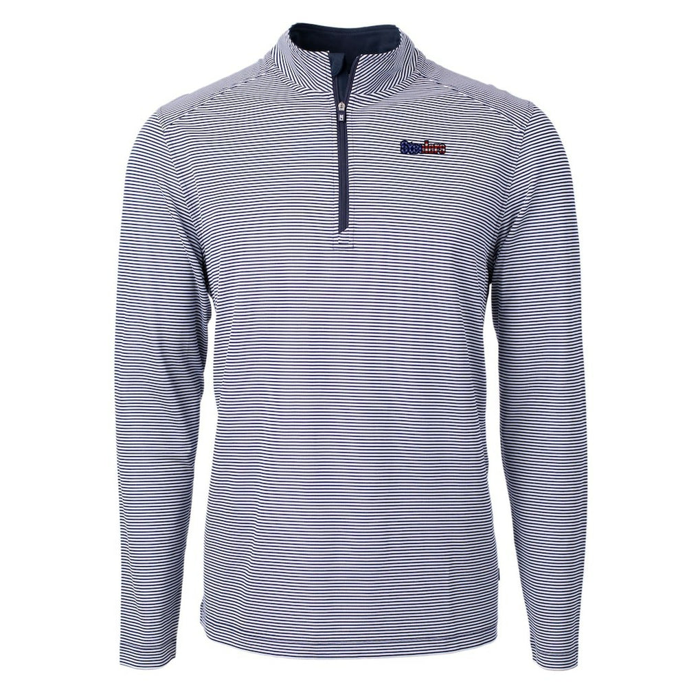 Pittsburgh Steelers Cutter & Buck Virtue Eco Pique Micro Stripe Recycled Quarter-Zip Pullover Top Navy/White | NFL