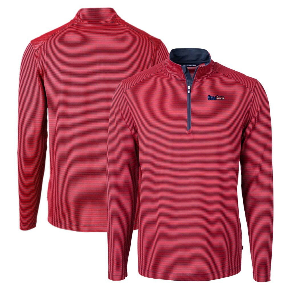 Pittsburgh Steelers Cutter & Buck Virtue Eco Pique Micro Stripe Recycled Quarter-Zip Pullover Top Red/Navy | NFL