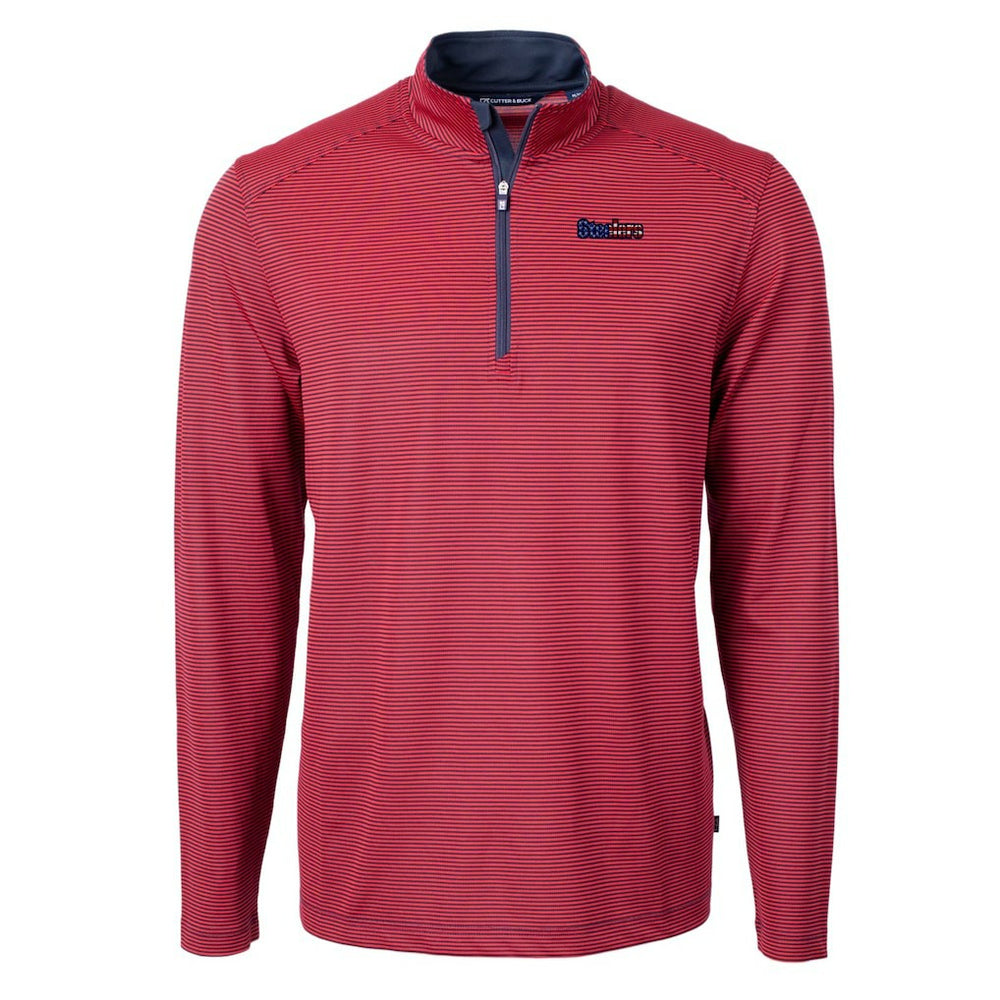 Pittsburgh Steelers Cutter & Buck Virtue Eco Pique Micro Stripe Recycled Quarter-Zip Pullover Top Red/Navy | NFL