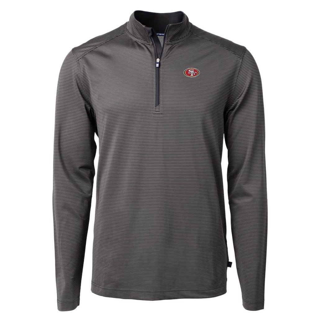 San Francisco 49ers Cutter & Buck Virtue Eco Pique Micro Stripe Recycled Quarter-Zip Pullover Top Black/Gray | NFL