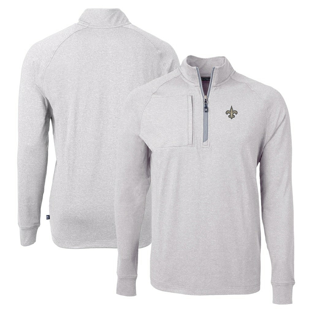 New Orleans Saints Cutter & Buck Adapt Eco Knit Quarter-Zip Pullover Top Heather Gray | NFL