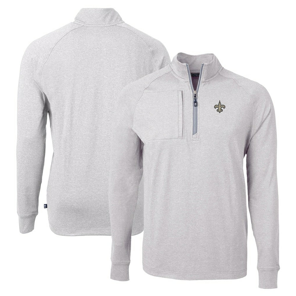 New Orleans Saints Cutter & Buck Adapt Eco Knit Quarter-Zip Pullover Top Heather Gray | NFL