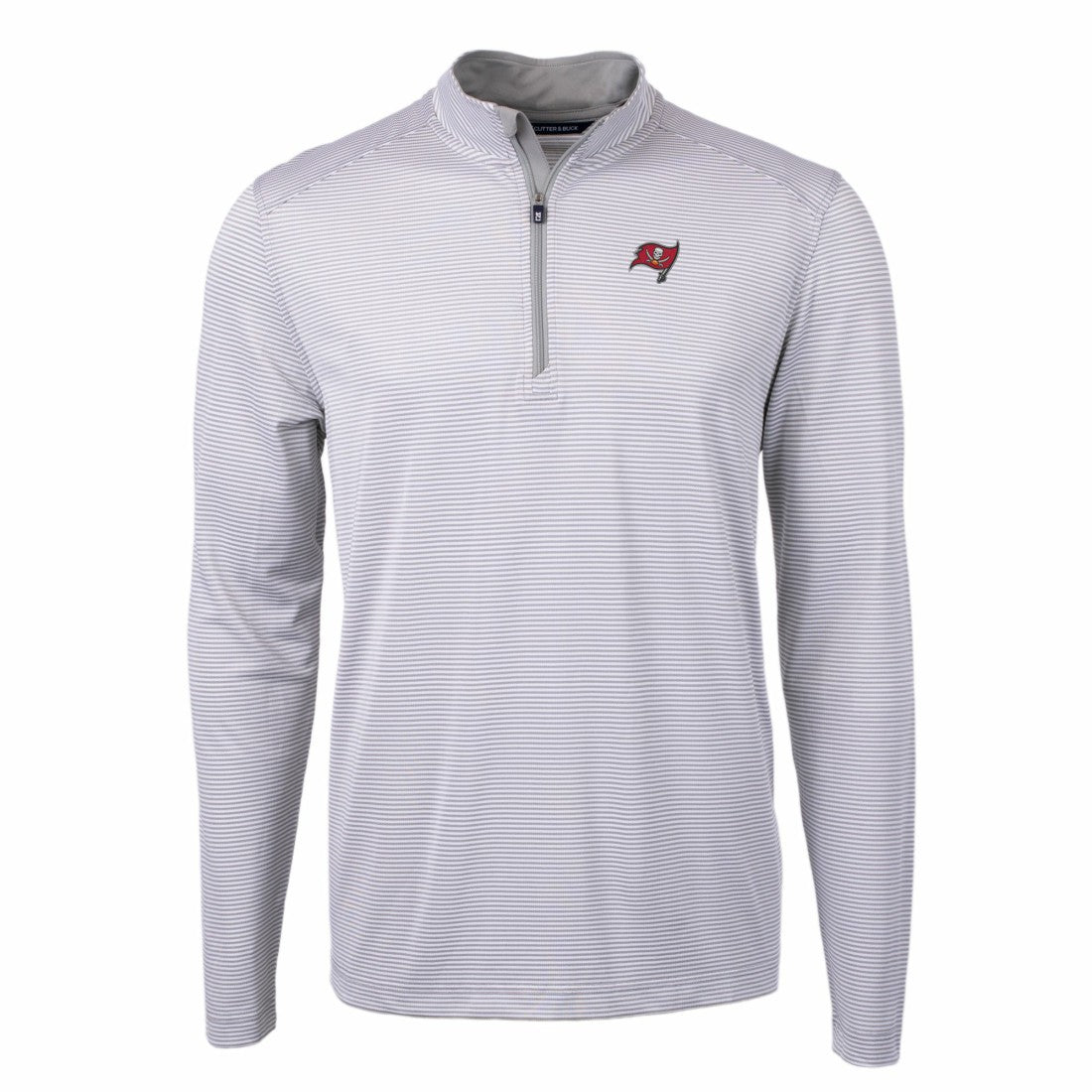 Tampa Bay Buccaneers Cutter & Buck Virtue Eco Pique Micro Stripe Recycled Quarter-Zip Pullover Top Gray/White | NFL