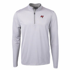 Tampa Bay Buccaneers Cutter & Buck Virtue Eco Pique Micro Stripe Recycled Quarter-Zip Pullover Top Gray/White | NFL