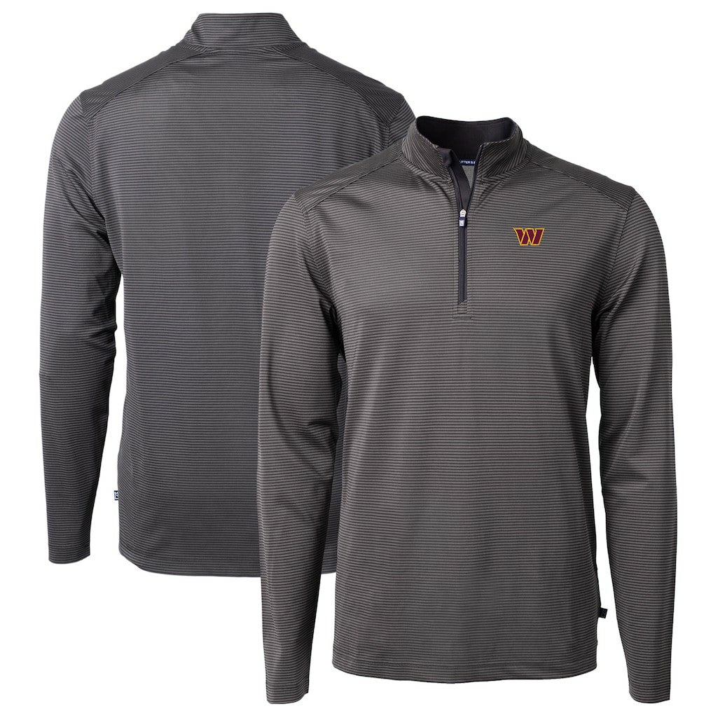 Washington Commanders Cutter & Buck Virtue Eco Pique Micro Stripe Recycled Quarter-Zip Pullover Top Black/Gray | NFL