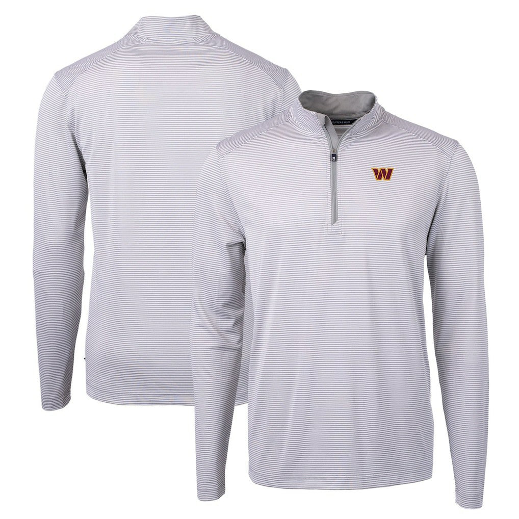 Washington Commanders Cutter & Buck Virtue Eco Pique Micro Stripe Recycled Quarter-Zip Pullover Top Gray/White | NFL